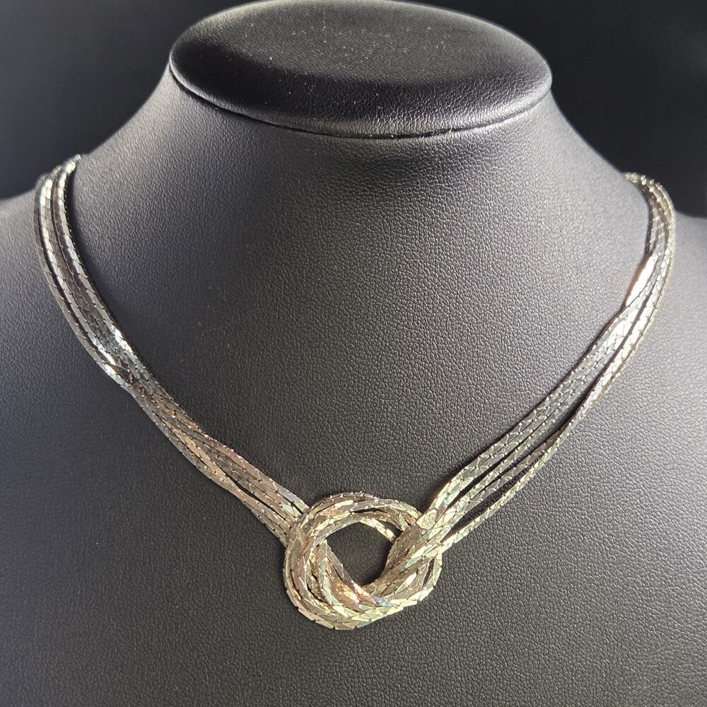 Vintage Silver Tone Love Knot Infinity Necklace 17" Shiny Statement Choker
